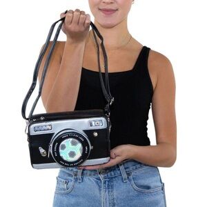 Vintage-Inspired Black and Silver Crossbody Bag